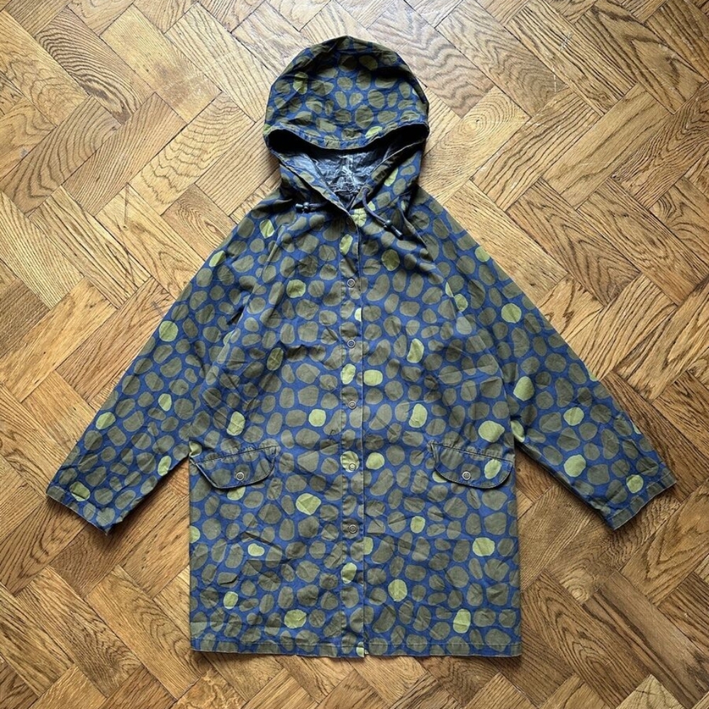 Gudrun Sjödén Green and Blue Cotton Waterproof Rain Trench Coat - Size Large